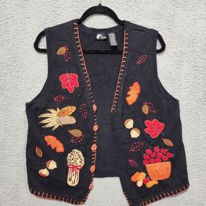 Holiday Edition Womens Vest Knitted Beaded Sequins Fall Harvest Sweater Large